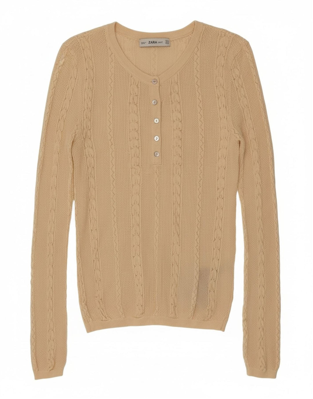 Zara Damen-Pullover mit V-Ausschnitt, Gr. 8, Beige, Viskose