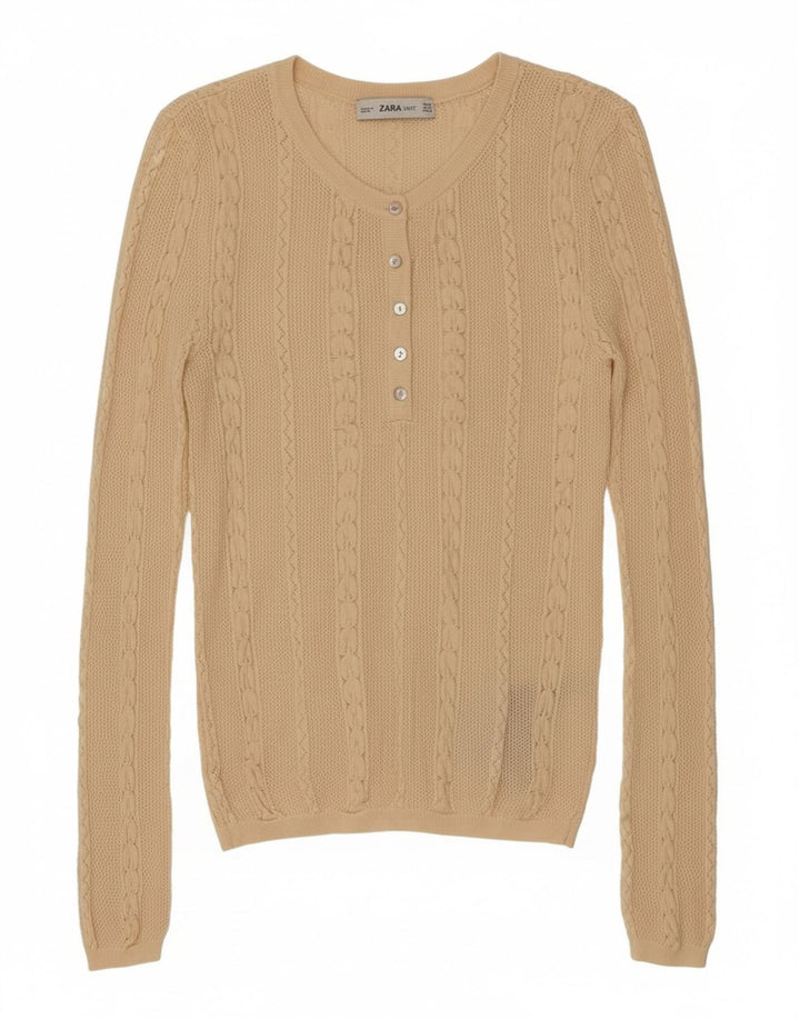 Zara Damen-Pullover mit V-Ausschnitt, Gr. 8, Beige, Viskose