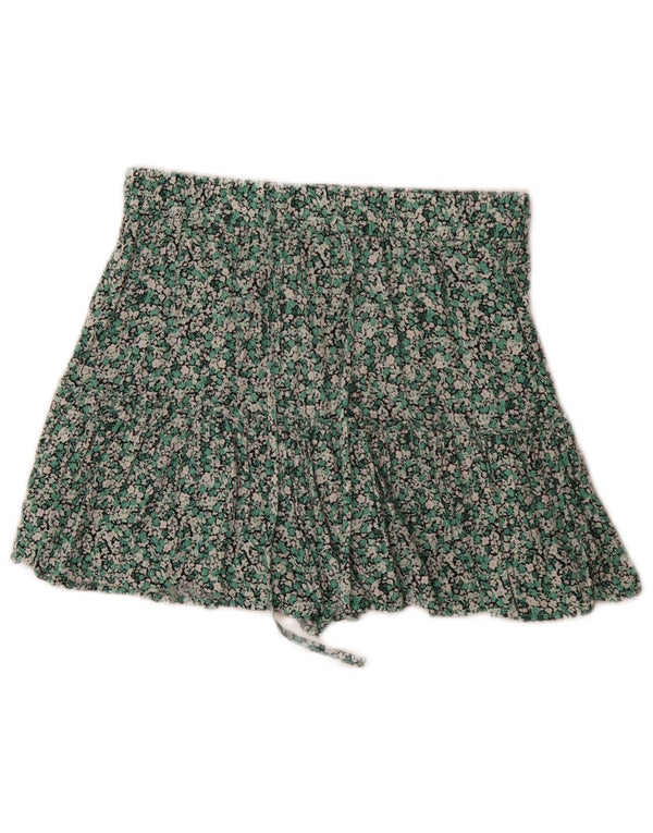 Zara Damen-Hotpants mit hoher Taille, mittelgroß, W28, grün geblümte Viskose