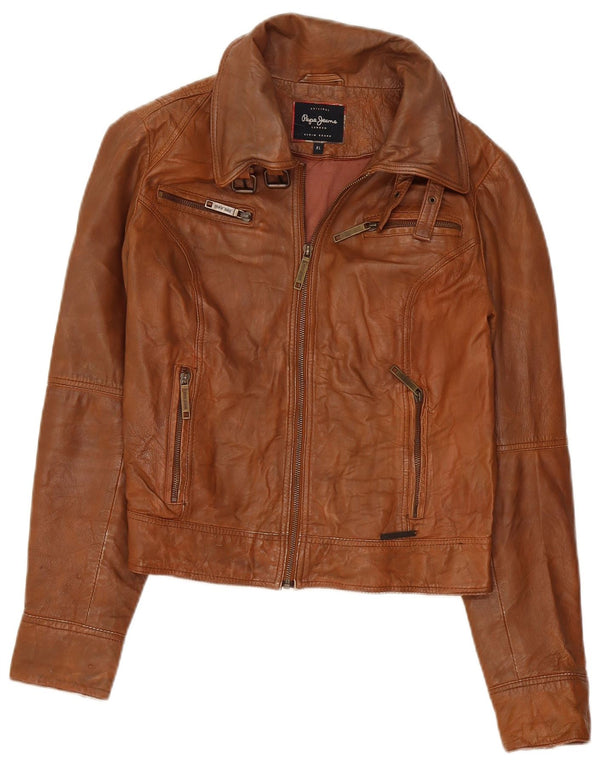 PEPE Jeans Damen Crop Lederjacke UK 18 XL Braun