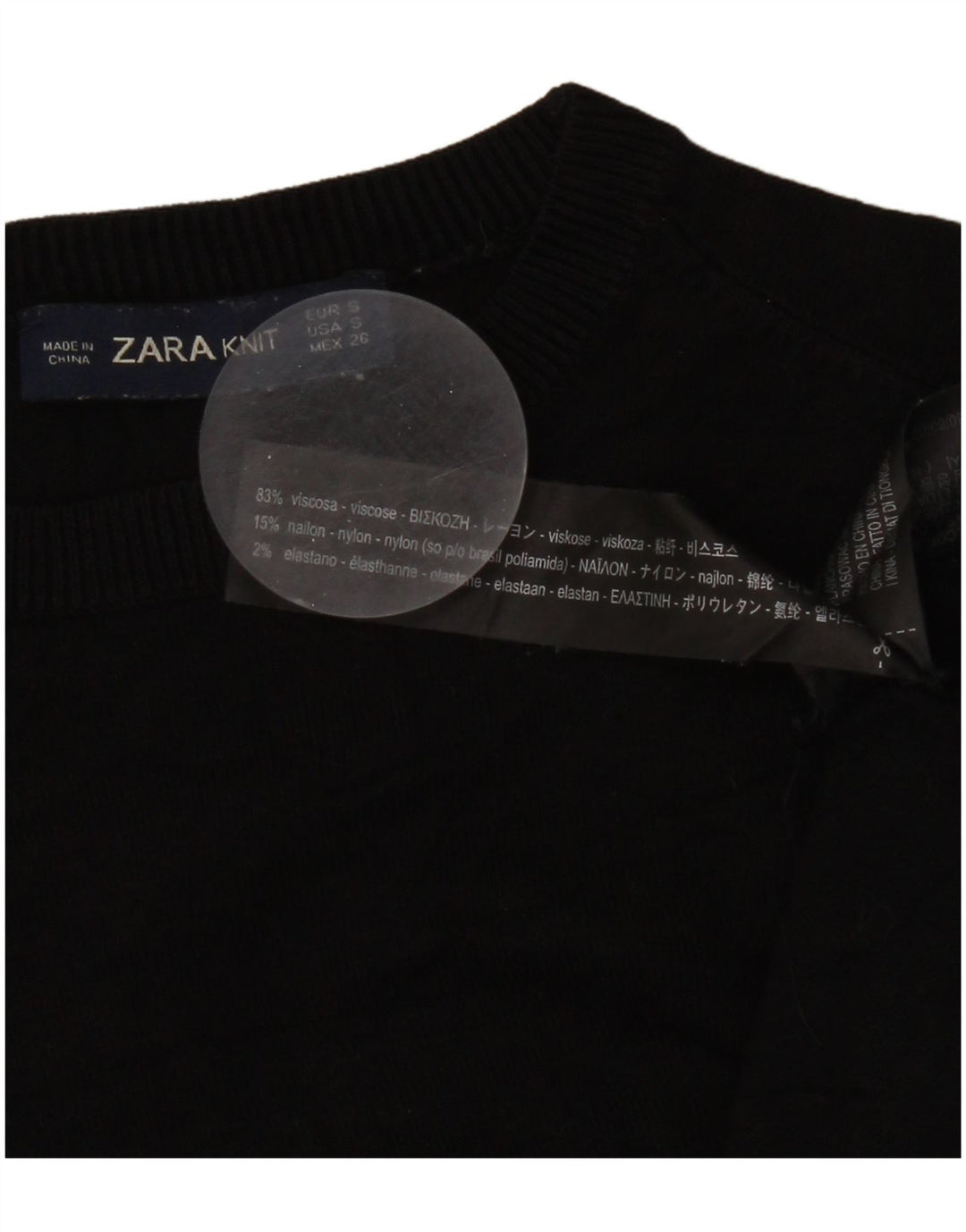 Zara Damen-Pullover mit Rundhalsausschnitt, Gr. 8, Größe S, schwarze Viskose