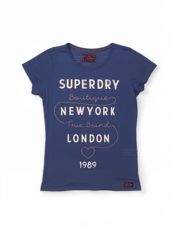 Superdry Damen Grafik-T-Shirt-Oberteil UK 10 Small Blau Polyester