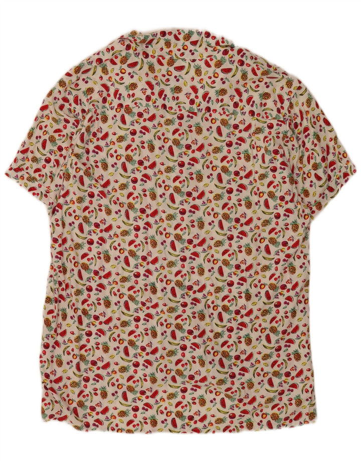 Vintage Herren Kurzarmhemd mit abstraktem Muster XL Weiß