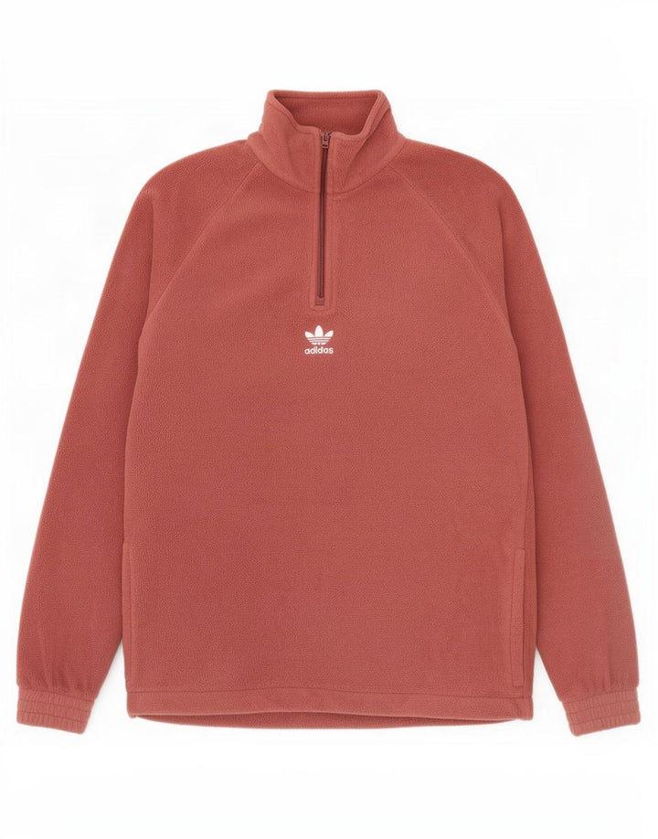 Adidas Herren-Fleecepullover mit grafischem Reißverschluss und Kragen, klein, braun, Polyester