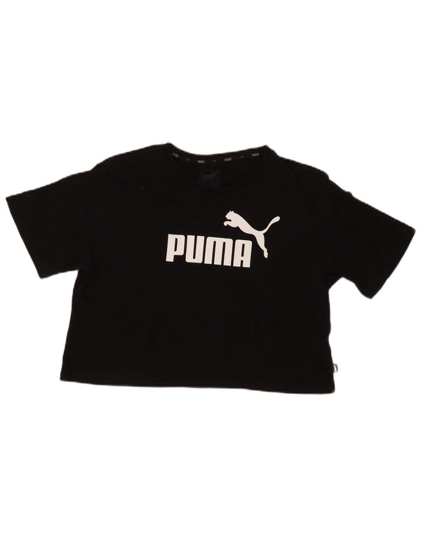 Puma Damen Kurzarm Crop Graphic T-Shirt Top UK 14 Medium Schwarz