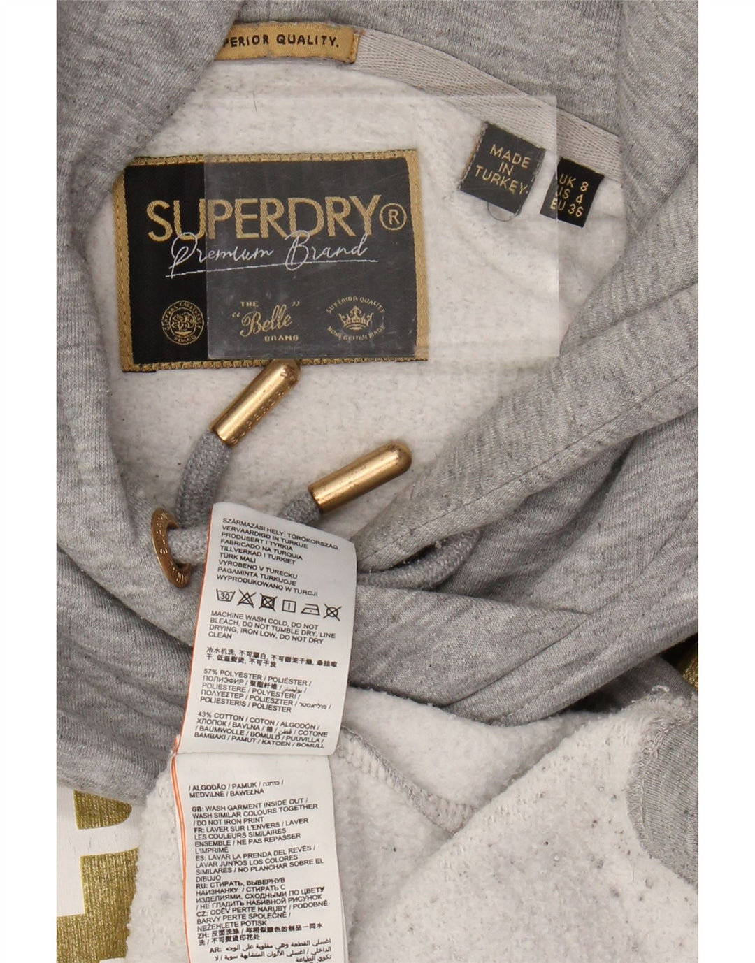 SUPERDRY Damen-Kapuzenpullover mit übergroßem, bauchfreiem Grafikdesign, Gr. 8, Grau