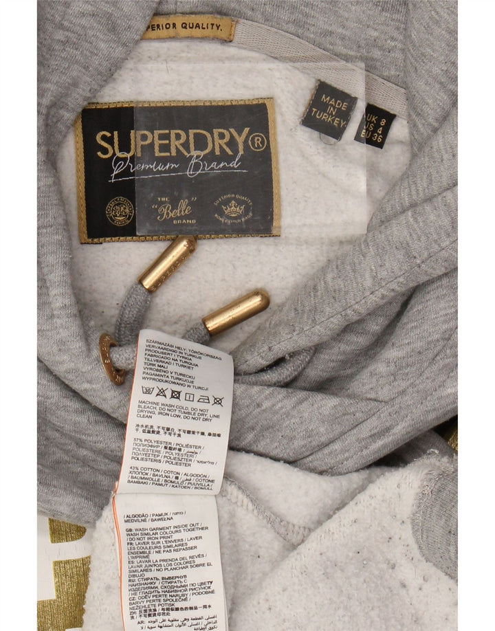 SUPERDRY Damen-Kapuzenpullover mit übergroßem, bauchfreiem Grafikdesign, Gr. 8, Grau