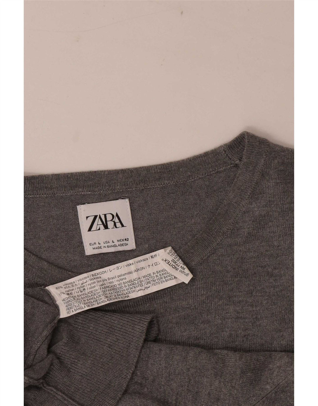 Zara Herren-Pullover mit Rundhalsausschnitt, groß, graue Viskose