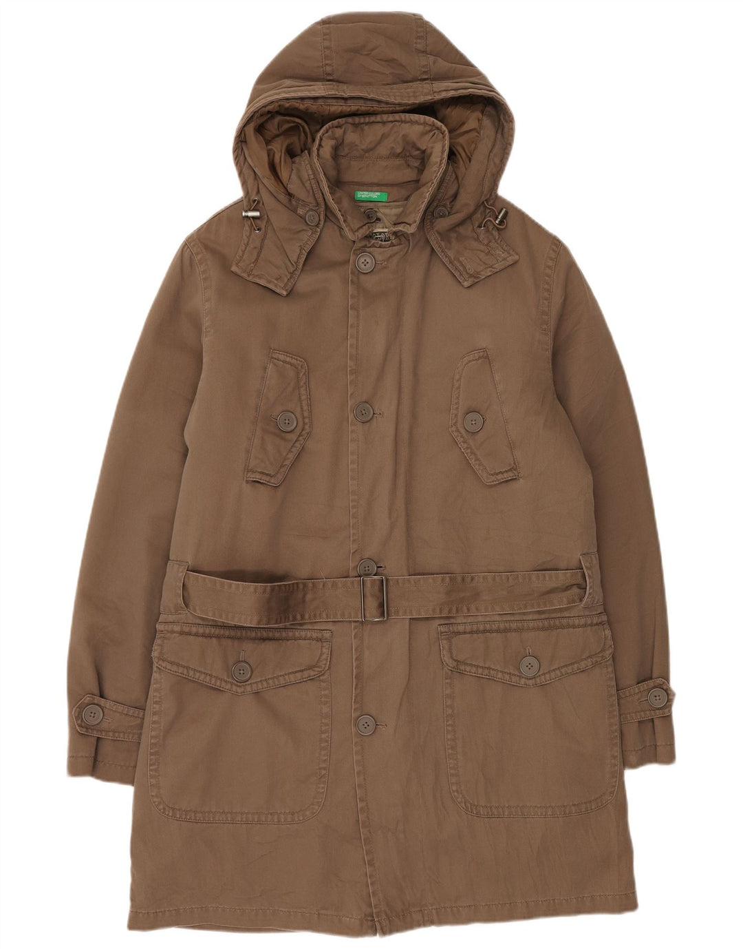 BENETTON Herren Parka mit Kapuze IT 48 Mittelbraunes Polyester