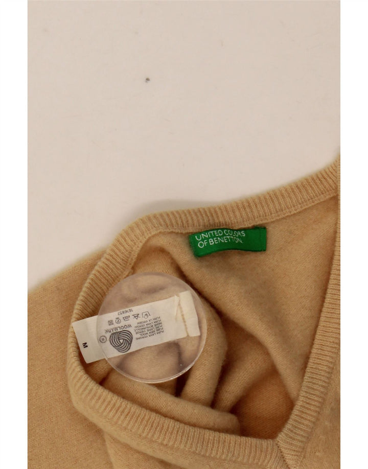 BENETTON Damen-Pullover mit bauchfreiem V-Ausschnitt, Gr. 12, mittelbeige Wolle