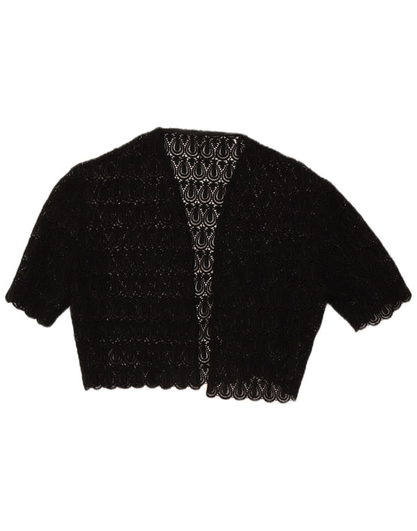 Vintage Damen Spitzen-Bolero-Top UK 14 Medium Schwarz Paisley