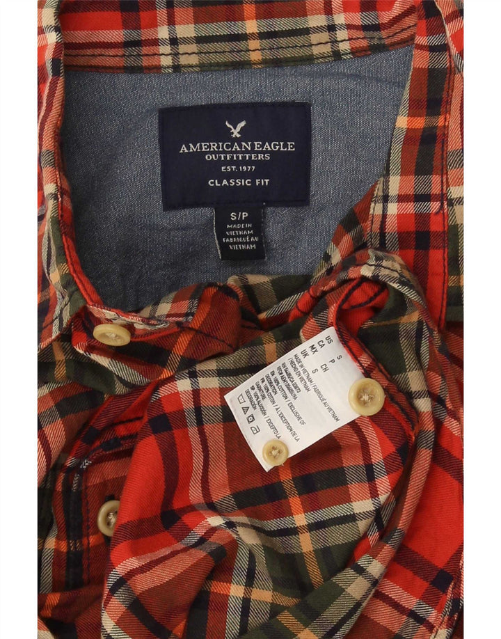 American Eagle Outfitters Herren-Flanellhemd mit klassischer Passform, kleines rotes Karomuster