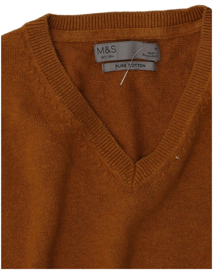 Marks & Spencer Herren-Pullover mit V-Ausschnitt aus mittelbrauner Baumwolle