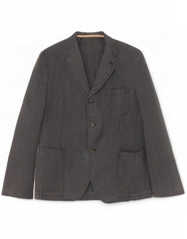 Vintage Herren 3-Knopf-Blazerjacke IT 52 XL Graue Nadelstreifen-Baumwolle