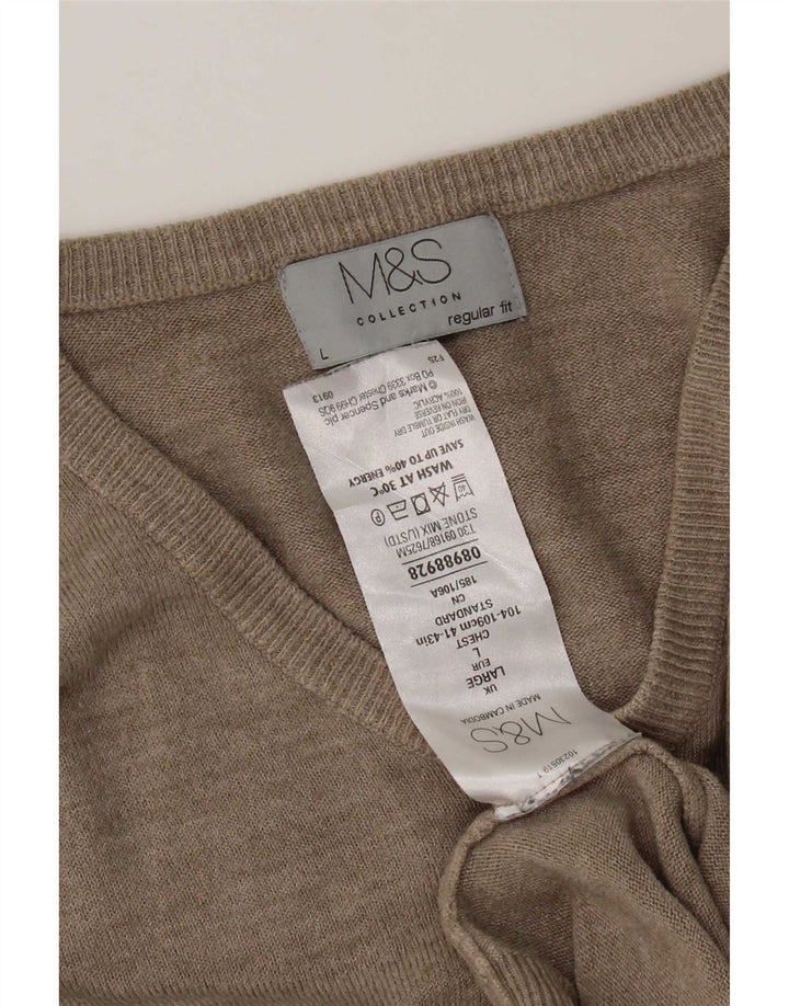 Marks & Spencer Herren-Pullover mit normaler Passform, V-Ausschnitt, großes Beige, Acryl