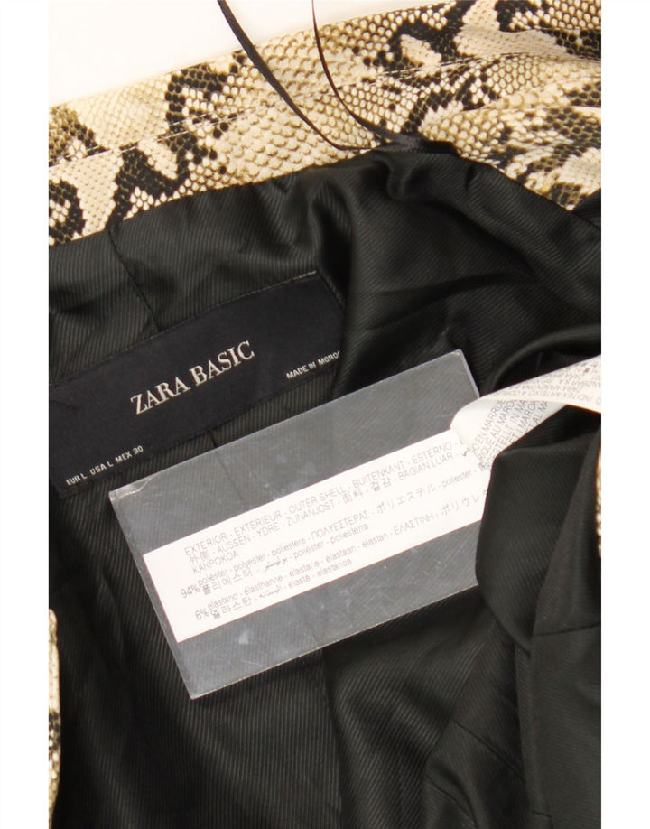 Zara Damen-Blazer-Jacke, UK 14, groß, Beige, Animal-Print, Polyester