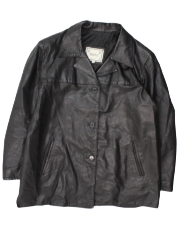Vintage Damen 3 Knopf Leder Blazer Jacke UK 18 XL Schwarzes Leder