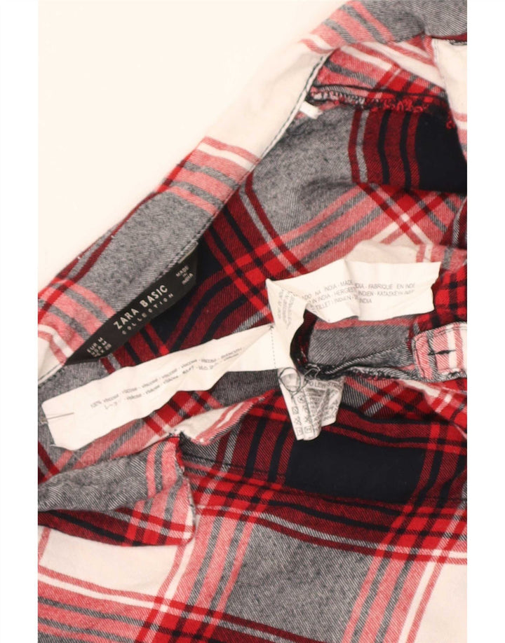 Zara Damen Longline-Pullover-Flanellhemd UK 14 Mittelrot karierte Viskose