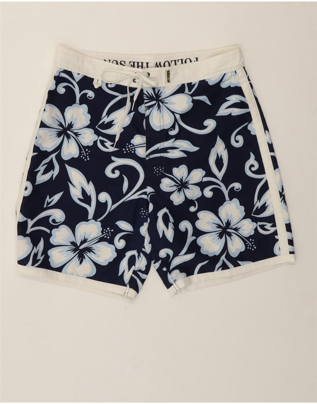 Sundek Herren-Badeshorts, mittelgroß, marineblau, geblümt, Polyester, hawaiianisch