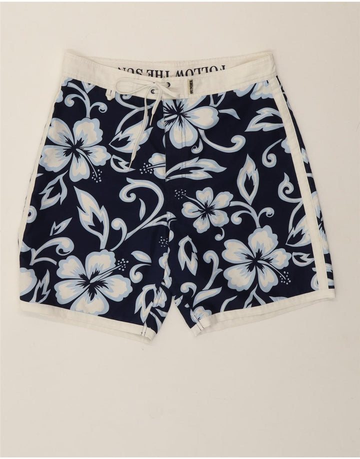 Sundek Herren-Badeshorts, mittelgroß, marineblau, geblümt, Polyester, hawaiianisch