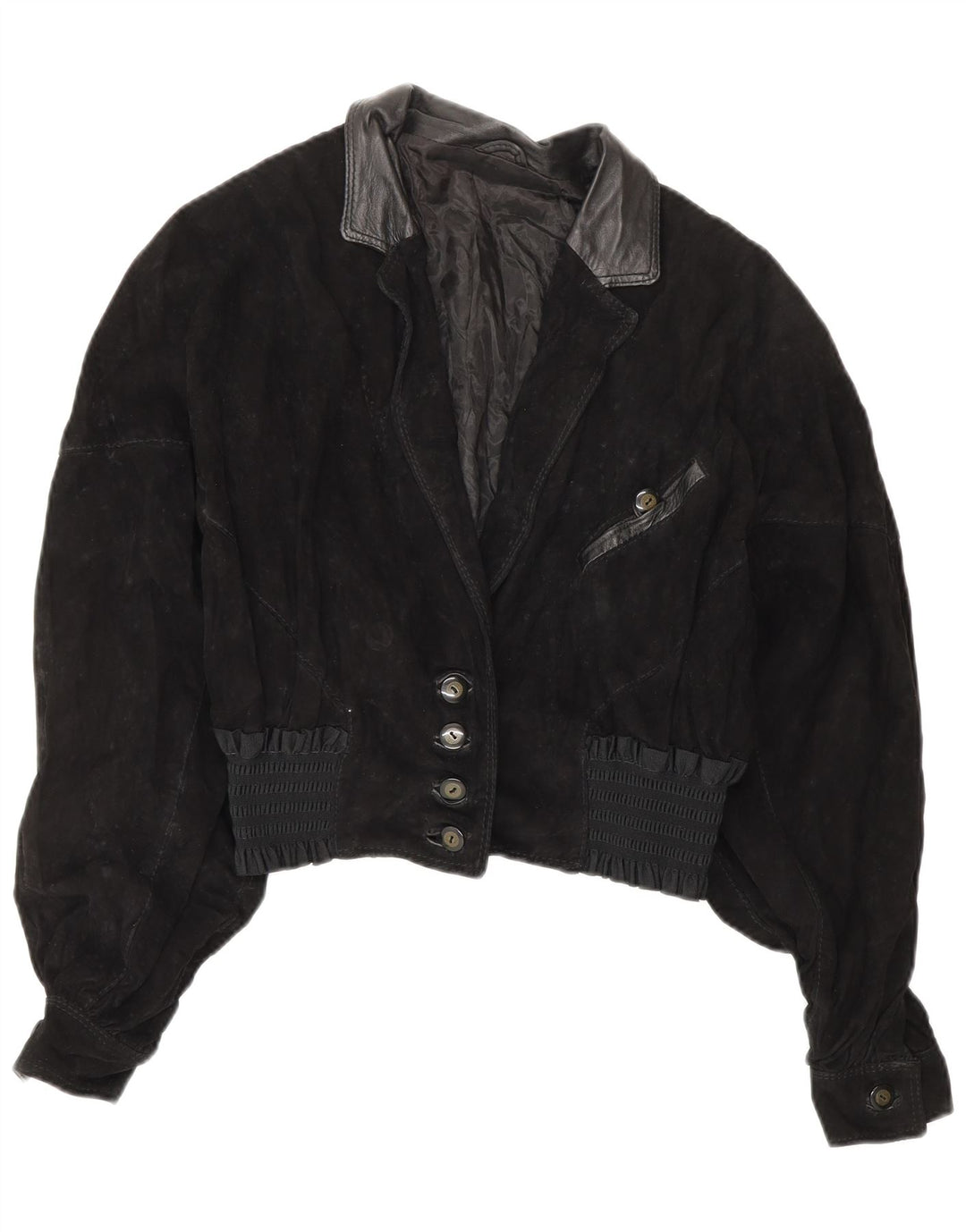 VINTAGE Damen Crop Wildlederjacke UK 10 Small Schwarz