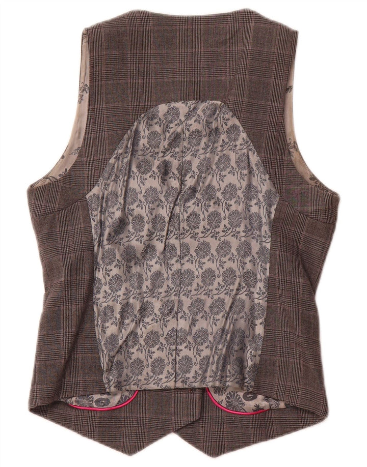 TED BAKER Zweireihige Weste für Damen, Größe 2, klein, grau karierte Wolle