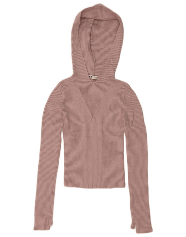 Zara Damen Crop Kapuzenpullover UK 12 Mittelrosa Viskose
