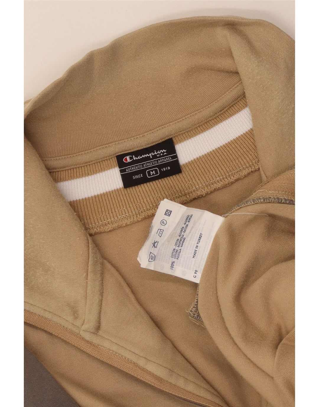 Champion Damen-Sweatshirt mit Reißverschluss am Hals, UK 14, Mittelbeige, Farbblock