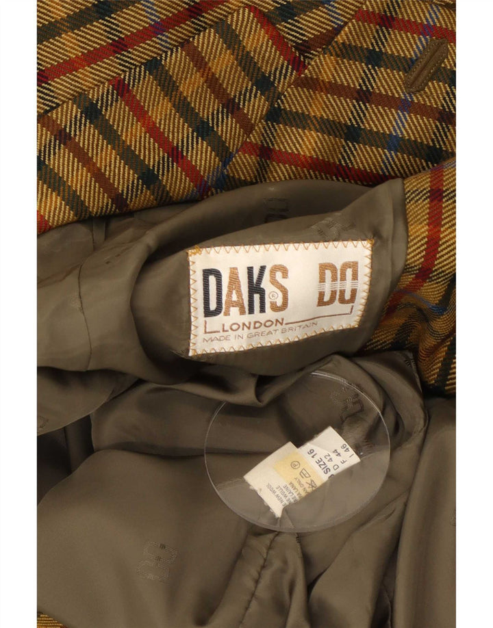 DAKS Damen-Blazerjacke mit 2 Knöpfen, UK 16, große Khaki-Gingham-Wolle