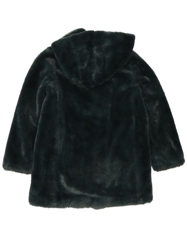 Dkny Damen Übergroßer Kunstpelzmantel mit Kapuze UK 6 XS Grün Polyester