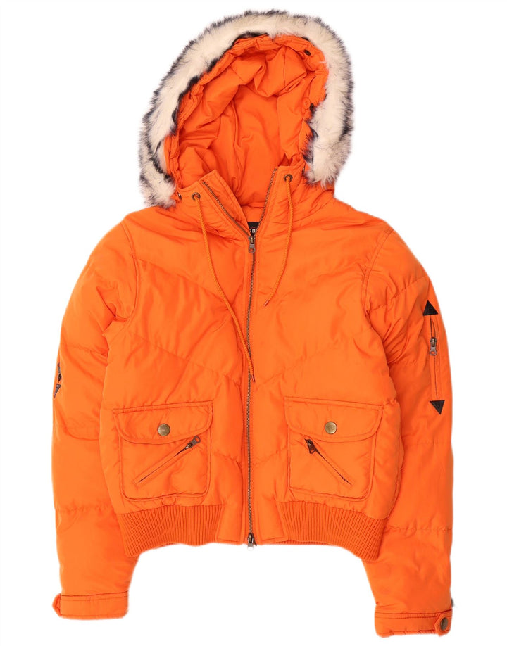 Brugi Wattierte Damenjacke mit Kapuze, UK 14, Größe L, Orange, Polyester