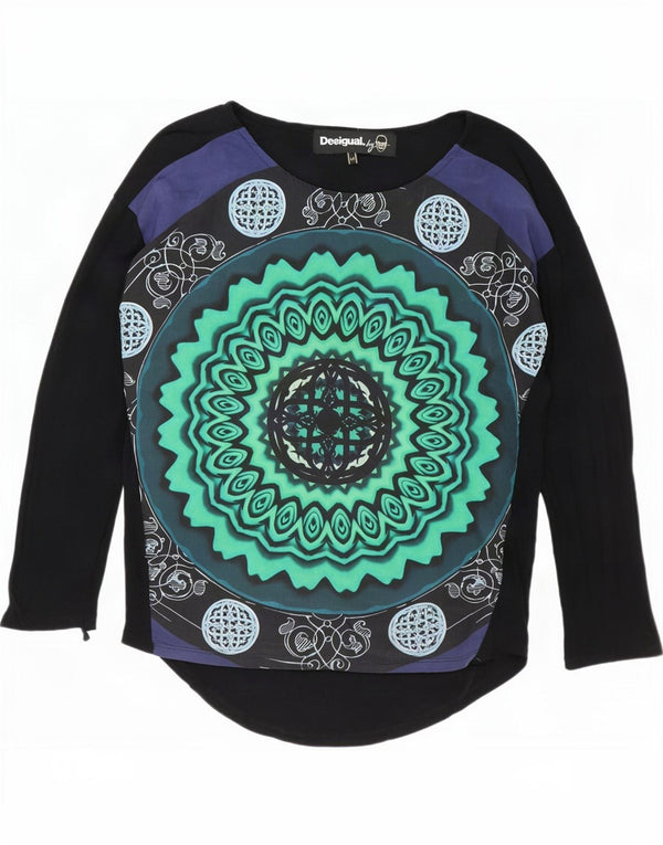 Desigual Womens Graphic Top Langarm UK 14 Mittelschwarze Paisley-Viskose