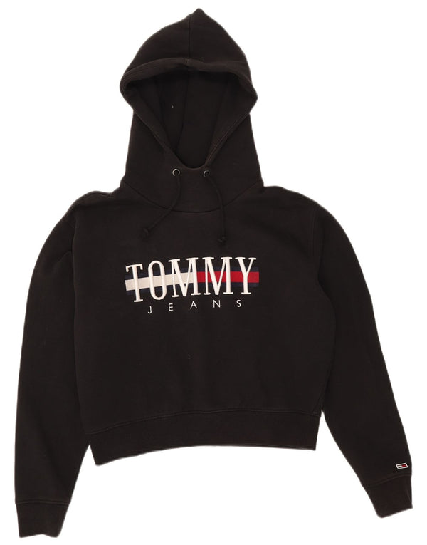 Tommy Hilfiger Damen Crop Graphic Hoodie Pullover UK 10 Small Schwarz