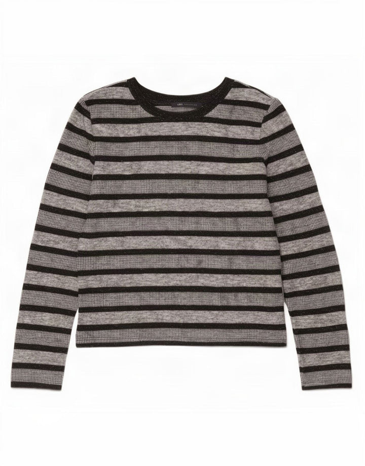 Marks & Spencer Damen Top Langarm UK 12 Mittelgrau gestreift Polyester