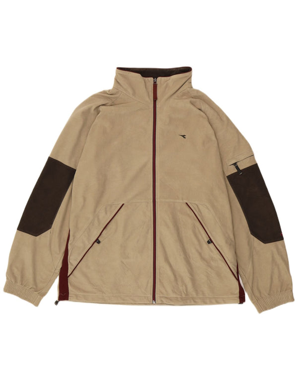 Diadora Herren-Trainingsanzugoberteil aus Velours, Gr. 48, 2XL, Beige, Farbblock
