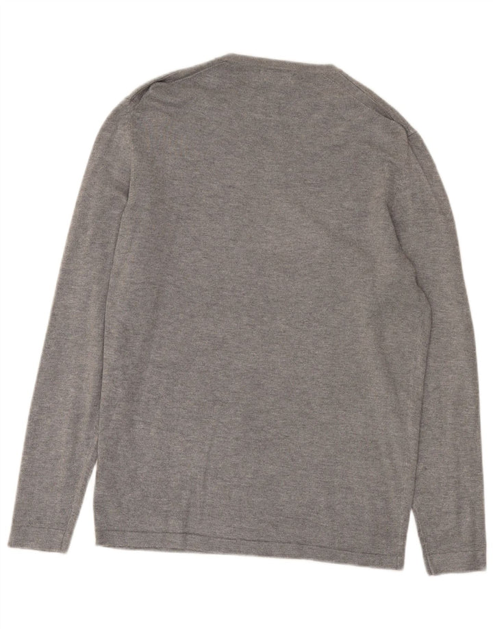 Zara Herren-Pullover mit V-Ausschnitt, Mittelgrau meliert