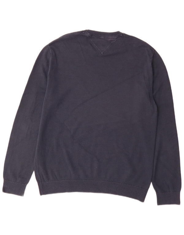 Tommy Hilfiger Mens Crew Neck Jumper Sweater Large Navy Blue Cotton
