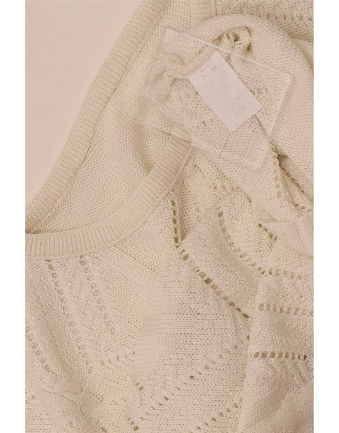 Vintage Damen Rundhalspullover Pullover UK 14 Mittelweiß Geometrisch