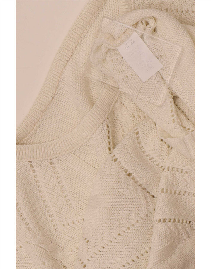 Vintage Damen Rundhalspullover Pullover UK 14 Mittelweiß Geometrisch