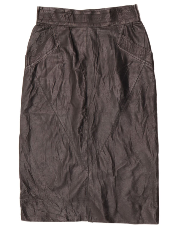Vintage Damen High Waist Midi Lederrock IT 48 XL W30 Schwarzes Leder
