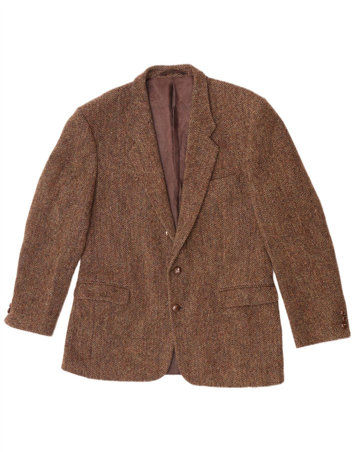 Harris Tweed Herren-Blazer mit 2 Knöpfen, UK 40, große braune Wolle mit Fischgrätenmuster