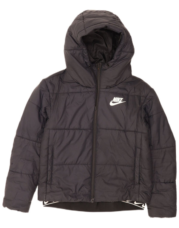 Nike Womens Graphic Hooded Wattierte Jacke UK 10 Small Schwarz Polyester