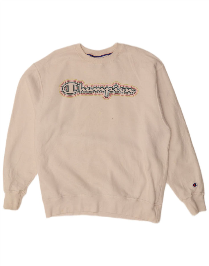 CHAMPION Mens Graphic Sweatshirt Jumper Large White Cotton