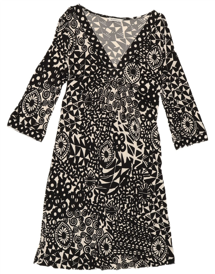 Marella A-Linien-Kleid mit 3/4-Ärmeln für Damen, UK 12, Mittelschwarz, geometrisch