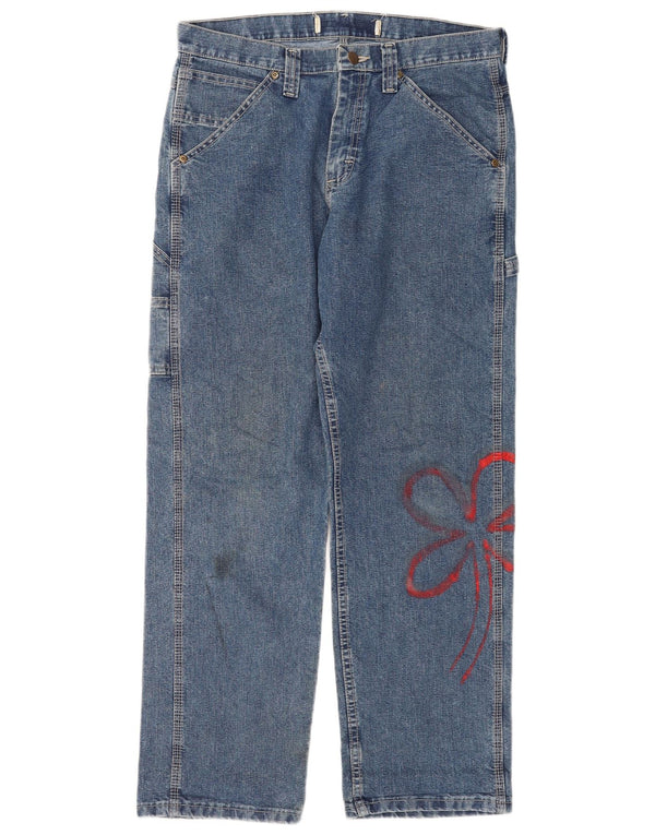 Lee Damen Cargo Straight Jeans W32 L30 Blau geblümte Baumwolle