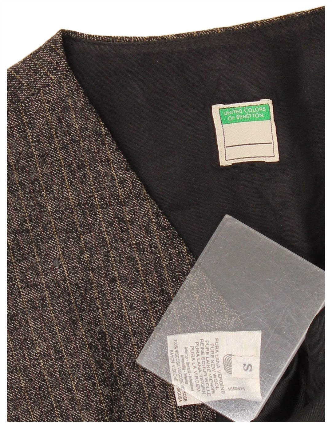 BENETTON Damen Longline Blazer Jacke UK 10 Small Grau Nadelstreifen