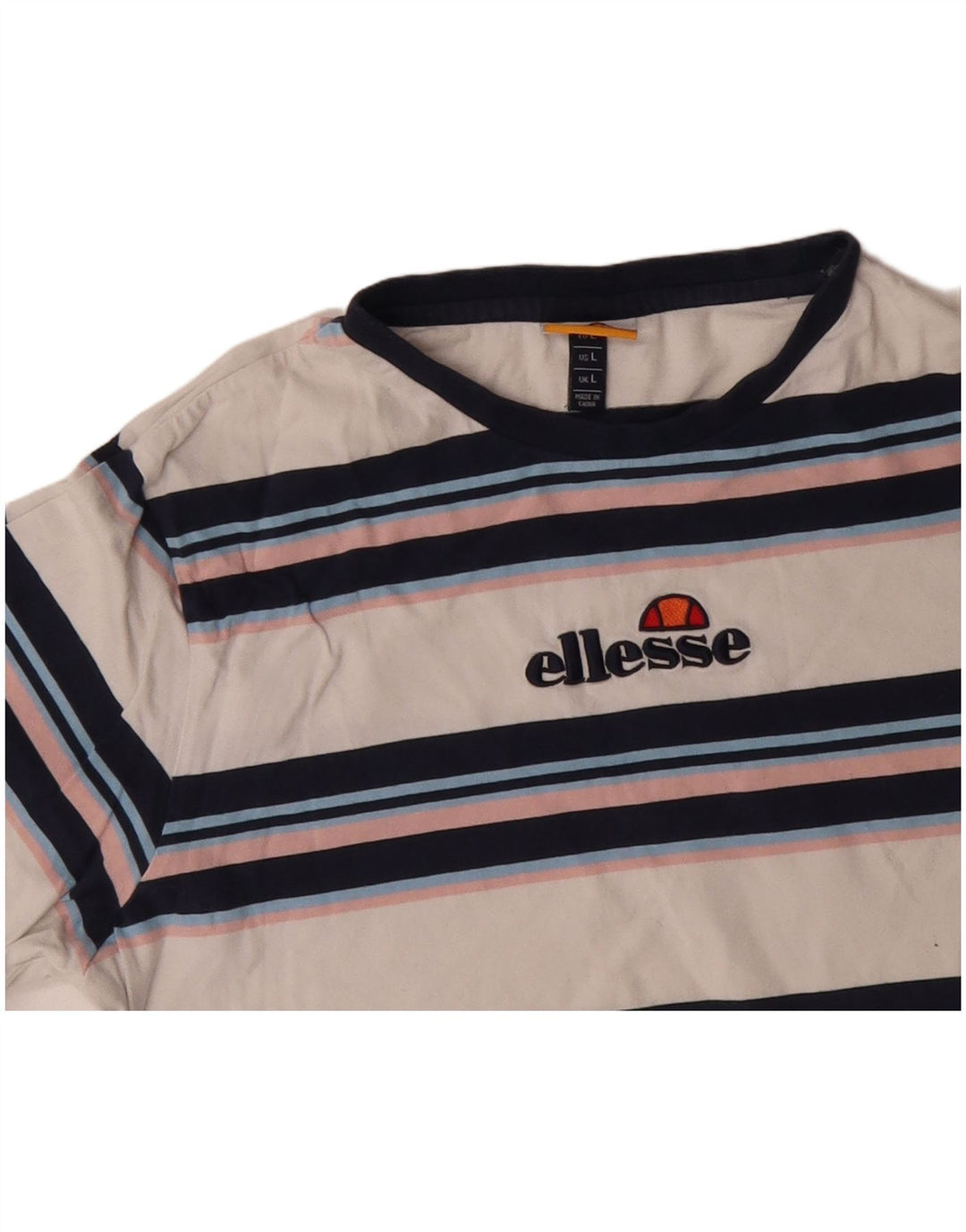 ELLESSE Damen Grafik-T-Shirt-Oberteil UK 16 Große weiß gestreifte Baumwolle