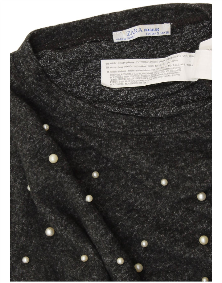 ZARA Damen Übergroßes Crop Top 3/4 Ärmel UK 10 Small Graue Viskose