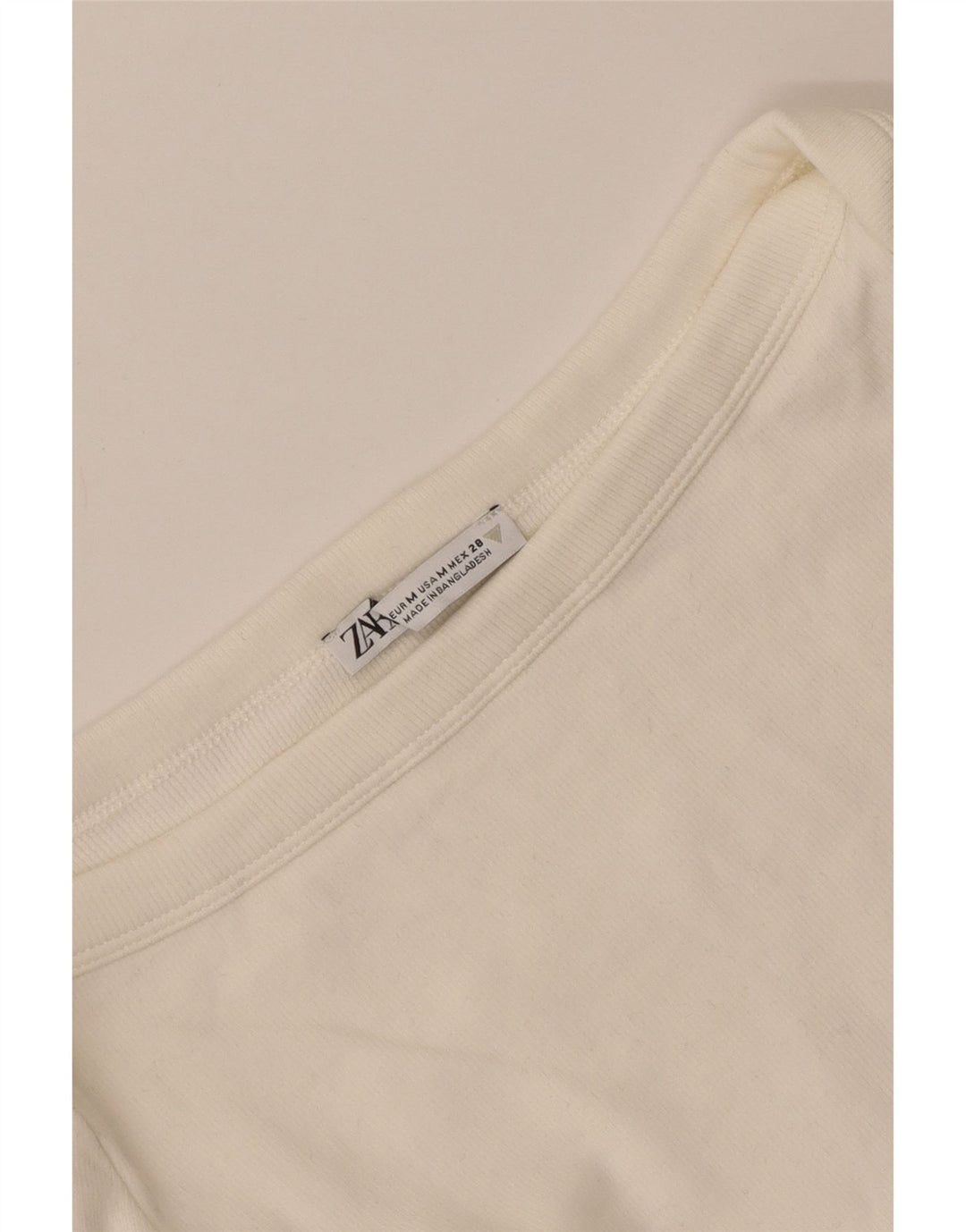 Zara Damen Crop Top Langarm UK 12 Medium Off White