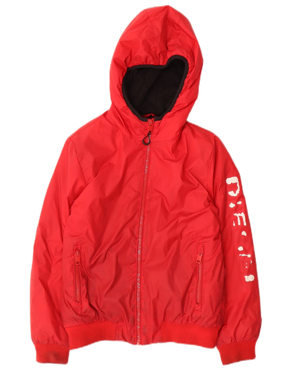 Diesel Jungen-Bomberjacke mit grafischer Kapuze, 9–10 Jahre, rotes Nylon